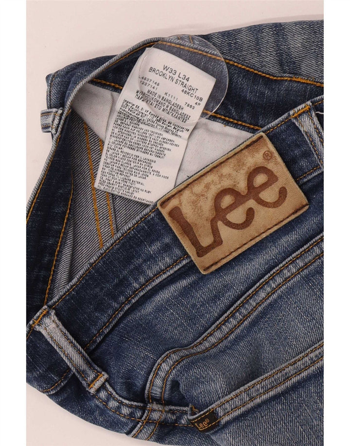 Lee Mens Brooklyn Straight Jeans W33 L34 Azul Algodão