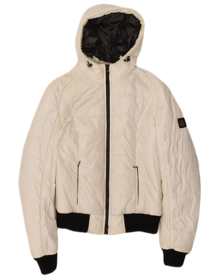Refrigiwear Jaqueta bomber acolchoada feminina com capuz Reino Unido 14 grande poliéster branco