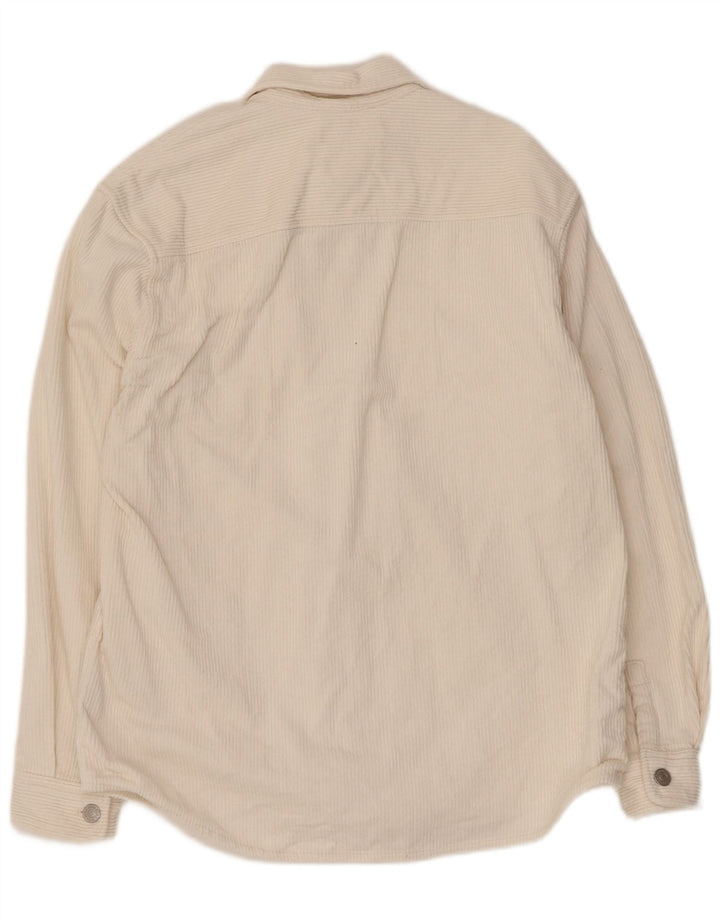 Zara Camisa masculina de veludo cotelê médio branco algodão