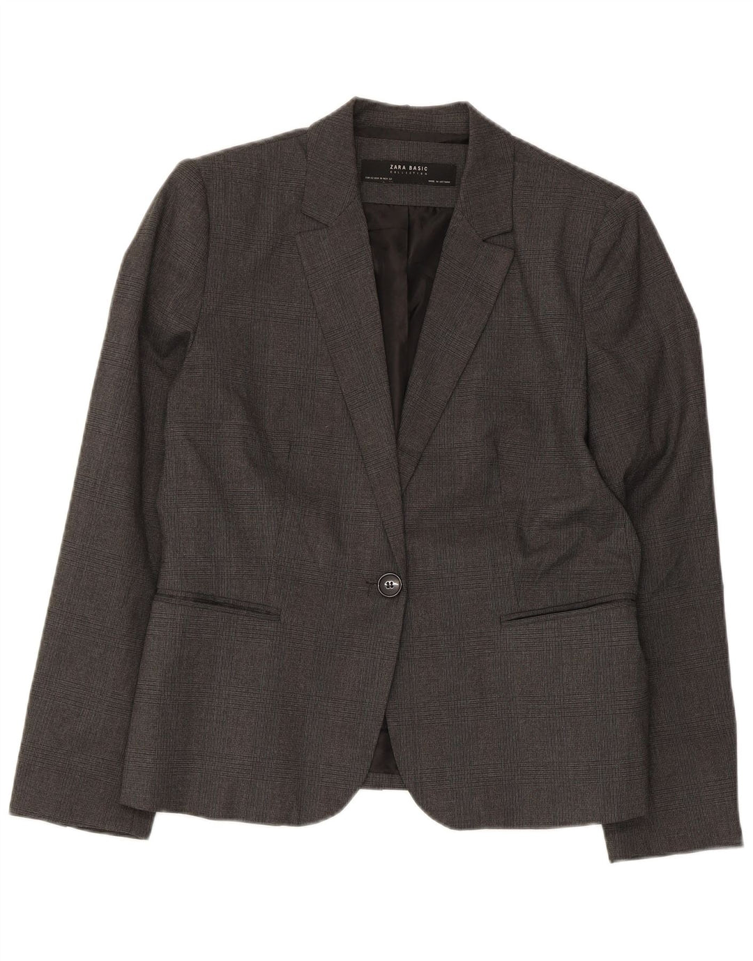 Jaqueta blazer feminina Zara com 1 botão EU 42 poliéster xadrez cinza grande