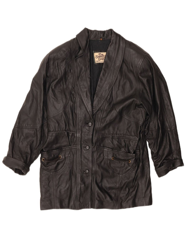 Casaco de couro feminino vintage EU 44 XL couro preto