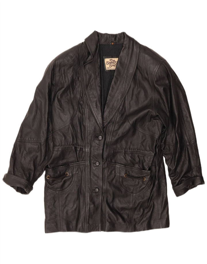 Casaco de couro feminino vintage EU 44 XL couro preto