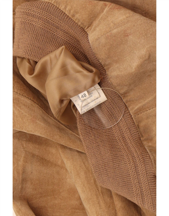Jaqueta bomber de camurça masculina vintage EU 48 couro bege médio