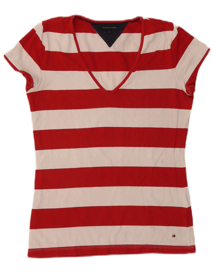 Camiseta feminina TOMMY HILFIGER UK 12 algodão listrado vermelho médio
