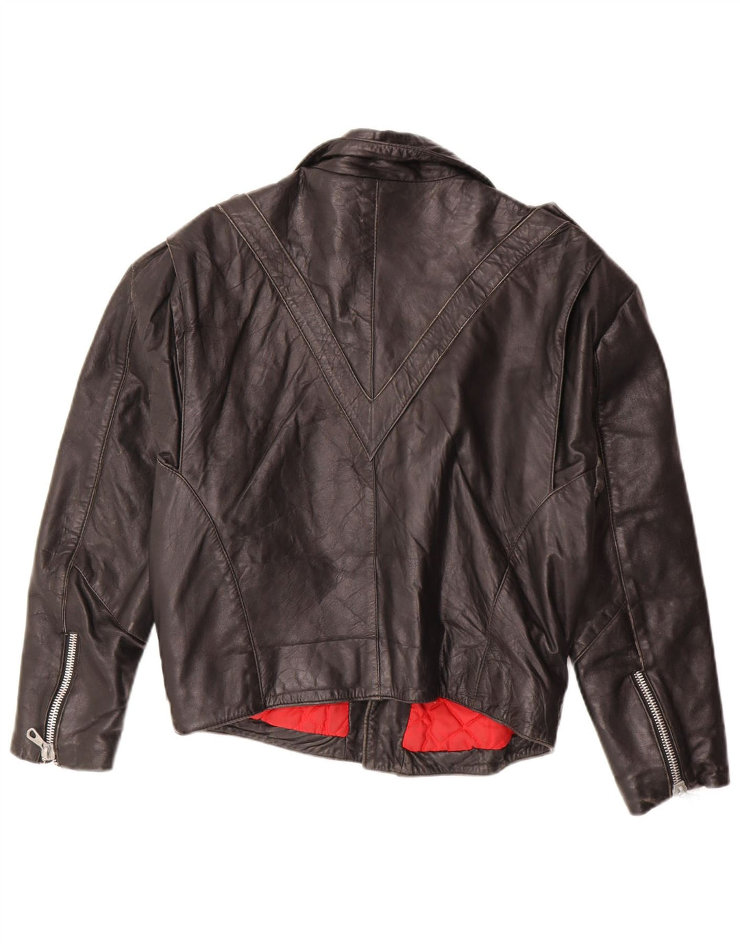 Jaqueta feminina vintage de couro para motociclista Reino Unido 16 grande couro preto