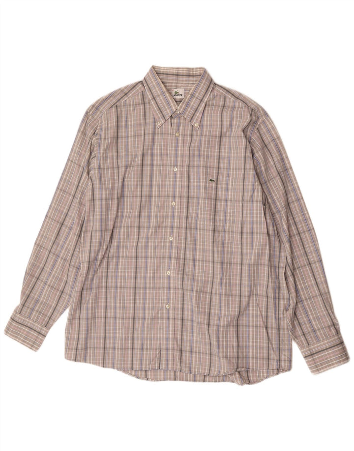 Camisa masculina Lacoste tamanho 46 2XL algodão xadrez cinza