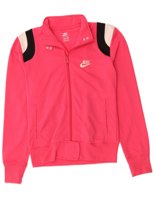 NIKE Womens Tracksuit Top Jacket UK 12 Medium Pink Colourblock Poliéster