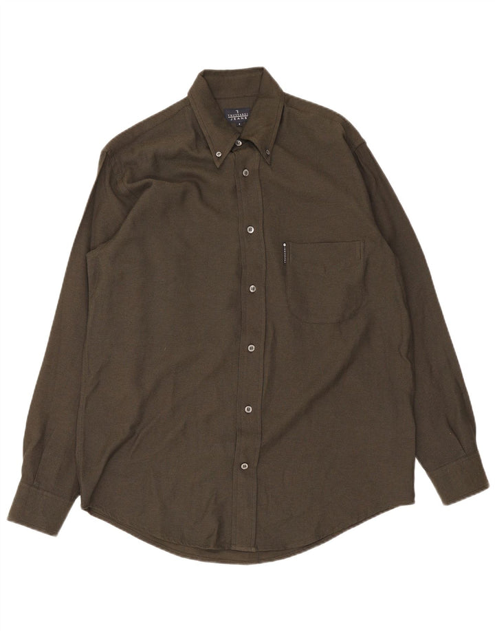 Camisa masculina Trussardi pequena cáqui viscose