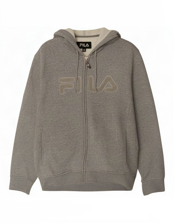 Suéter feminino Fila com capuz e zíper gráfico UK 16 grande algodão cinza