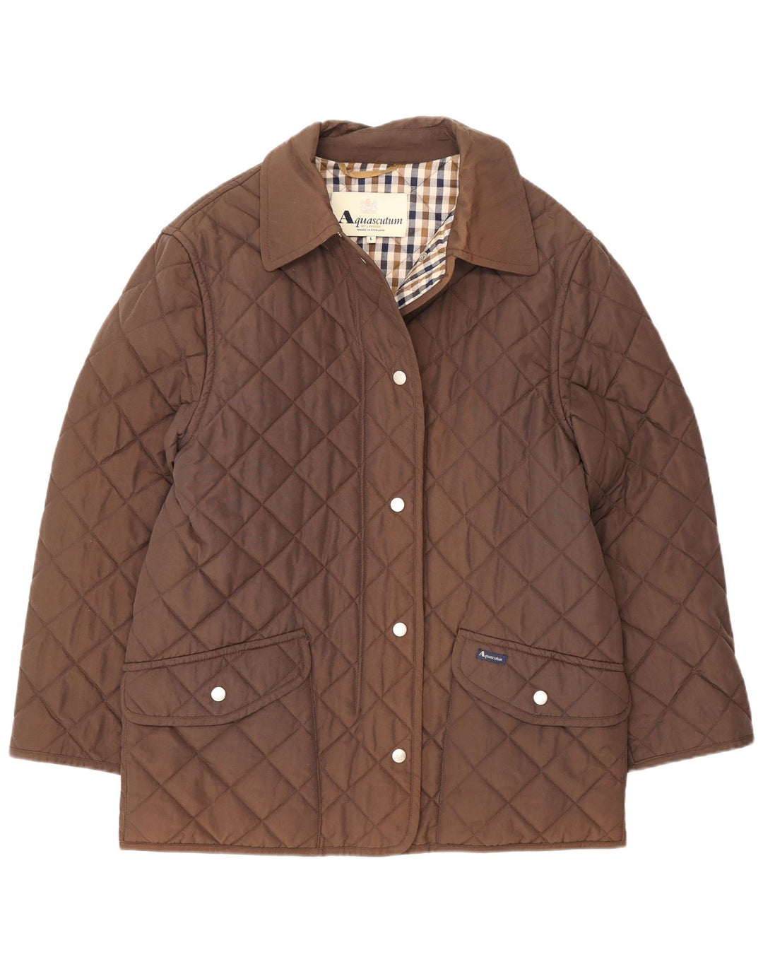 Jaqueta acolchoada feminina Aquascutum UK 16 grande marrom nylon