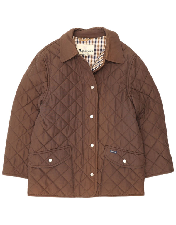 Jaqueta acolchoada feminina Aquascutum UK 16 grande marrom nylon