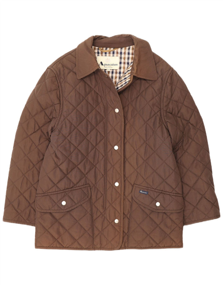Jaqueta acolchoada feminina Aquascutum UK 16 grande marrom nylon