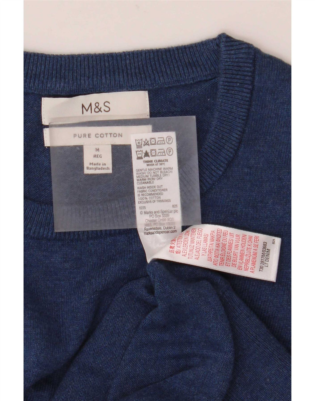 Suéter masculino Marks & Spencer com gola redonda, algodão azul marinho médio