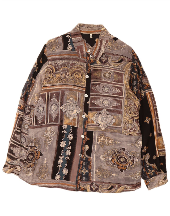Camisa feminina VINTAGE UK 16 grande marrom patchwork Cupro