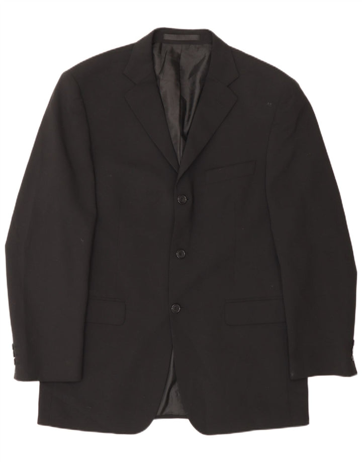 Jaqueta blazer masculina de 3 botões Marks & Spencer Reino Unido 40 poliéster preto médio