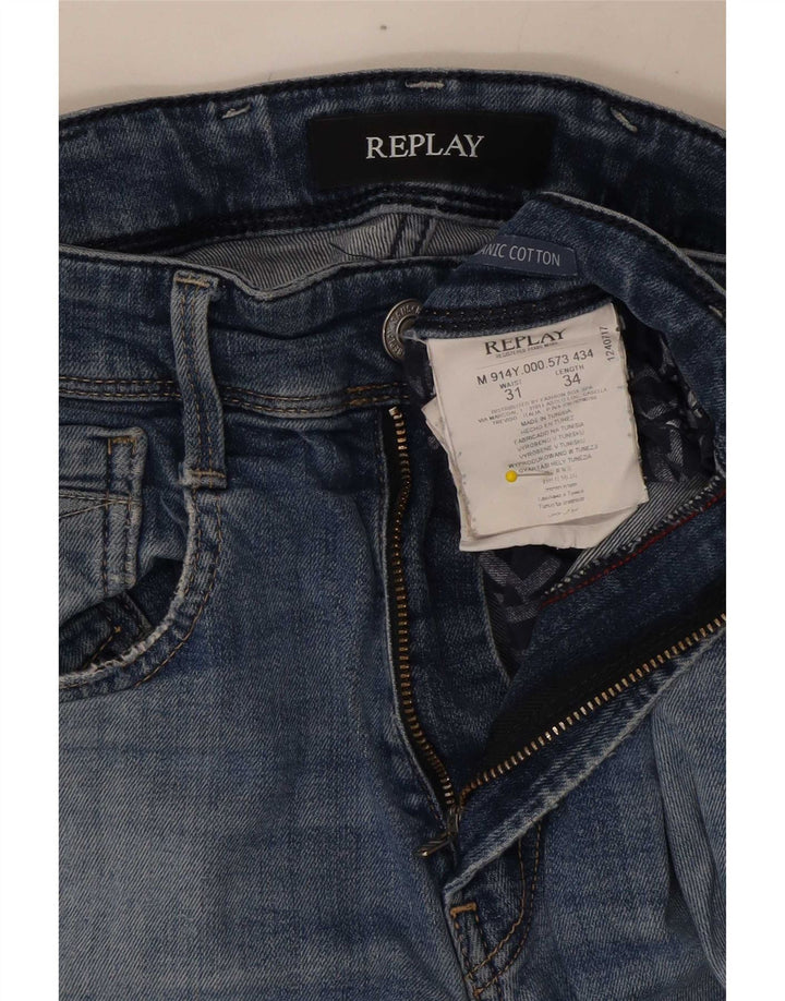 Replay Mens Distressed Slim Jeans W31 L26 Azul Algodão
