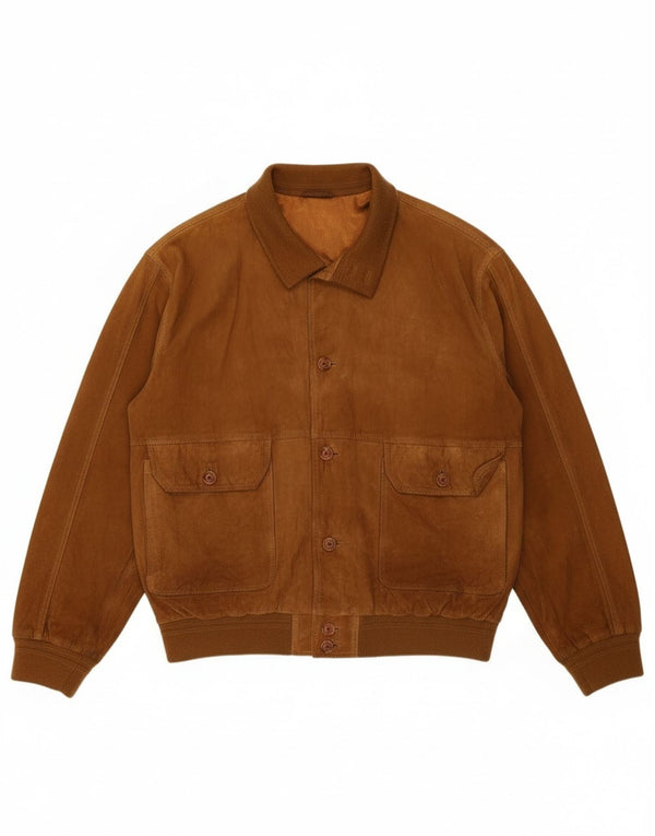 Vintage Mens Suede Bomber Jacket UK 42 XL Brown Leather