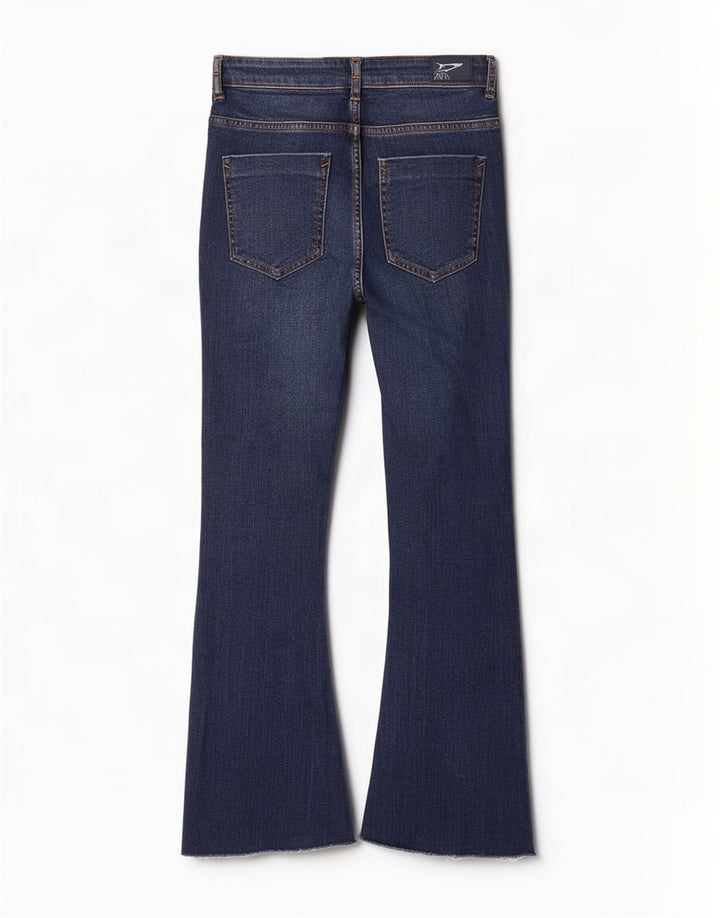 Zara Calça Jeans Feminina Crop Flared EU 38 Pequeno W28 L26 Azul