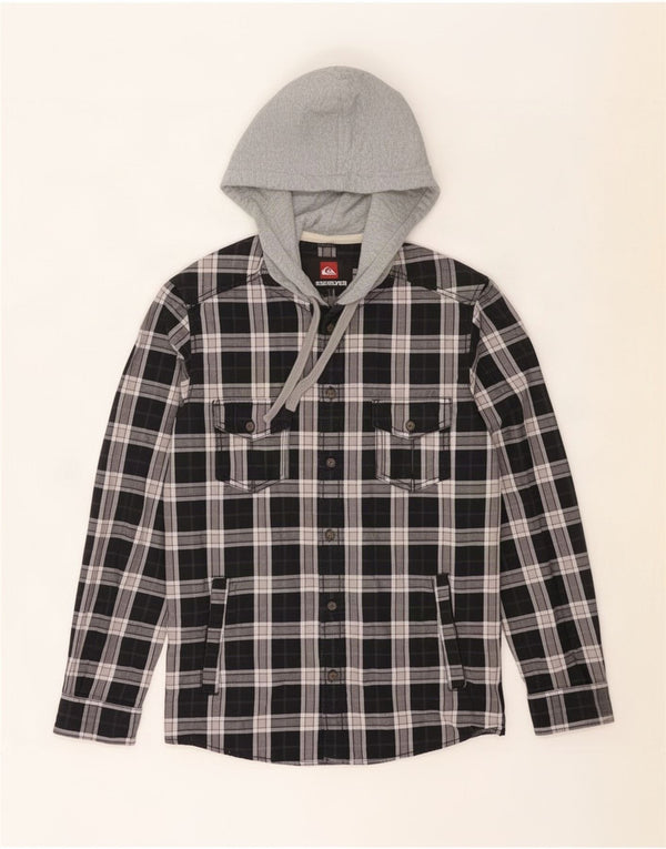 Camisa masculina de flanela com capuz Quiksilver, pequena, preta, xadrez, algodão