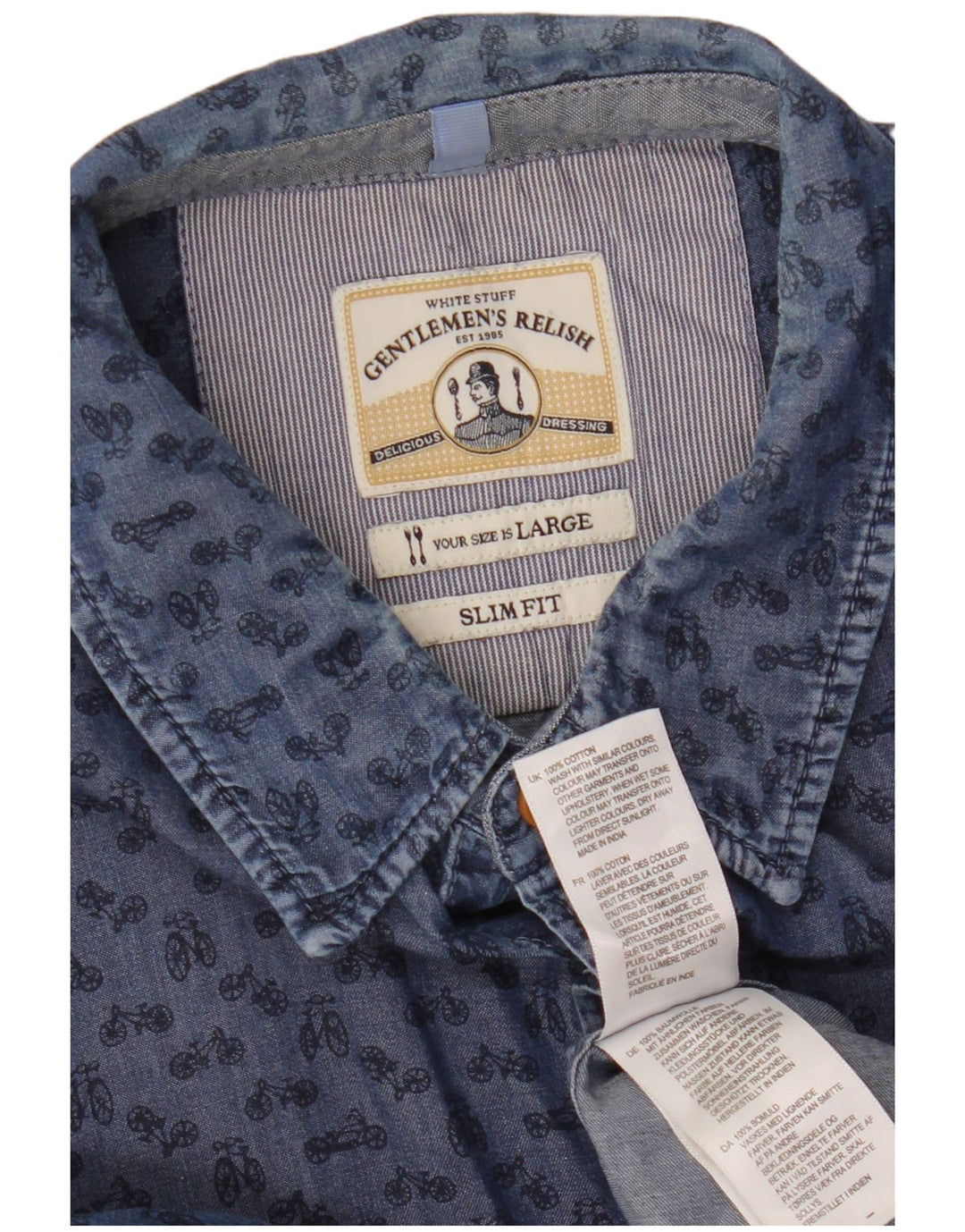 White Stuff Masculino Padrão Abstrato Camisa Slim Fit Grande Algodão Azul