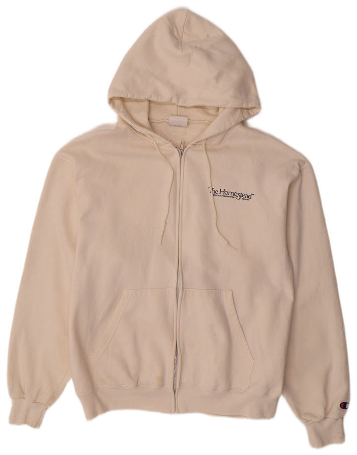 CHAMPION Suéter masculino com capuz e zíper médio branco