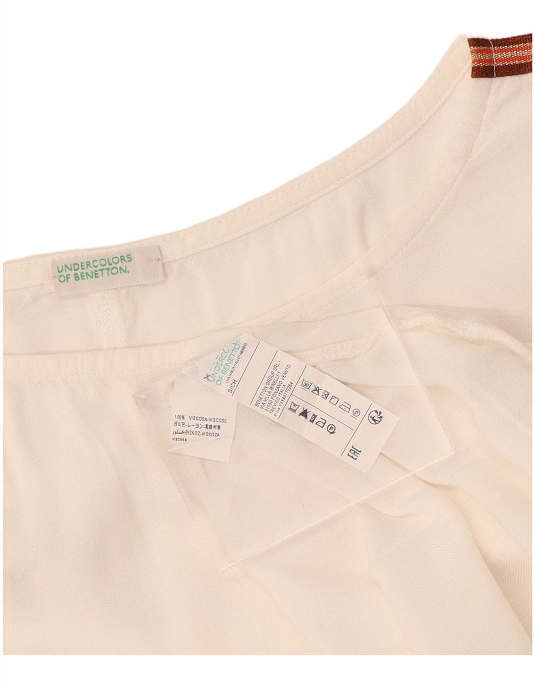 Blusa feminina oversized BENETTON Reino Unido 10 pequena viscose off white