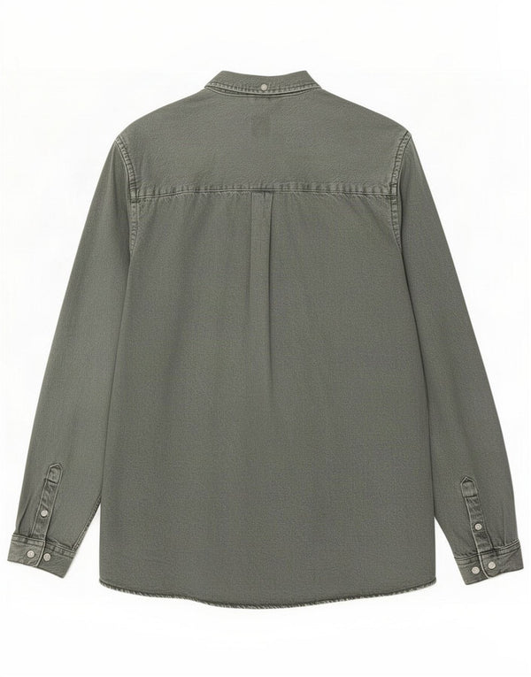 Zara Camisa jeans masculina grande algodão verde