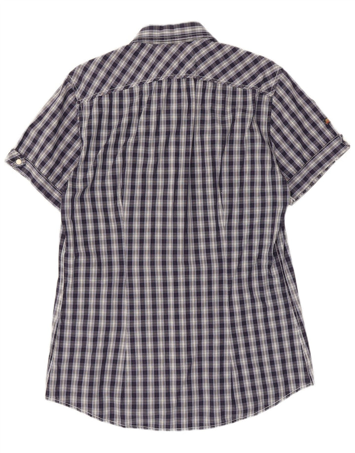 Camisa masculina de manga curta Fred Mello grande algodão xadrez azul marinho