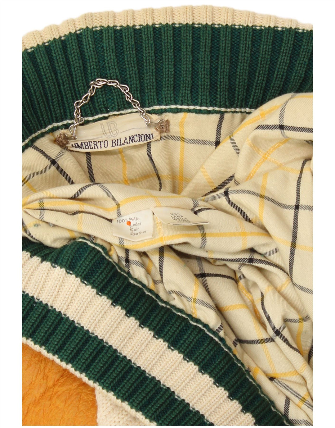 Jaqueta masculina Umberto Bilancioni UK 40 grande couro amarelo colorblock