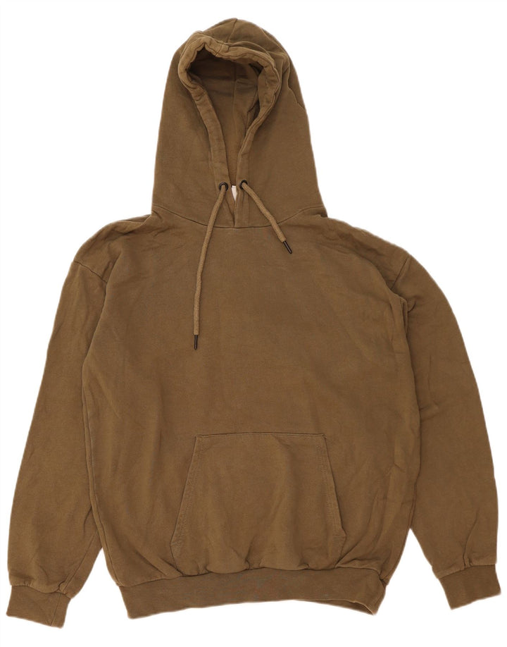 Zara Mens Hoodie Jumper Médio Algodão Cáqui