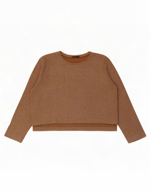 Zara Top curto feminino manga comprida UK 18 XL bege
