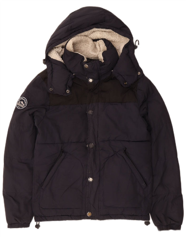 Jaqueta acolchoada com capuz masculina Superdry UK 36 poliéster azul marinho pequeno