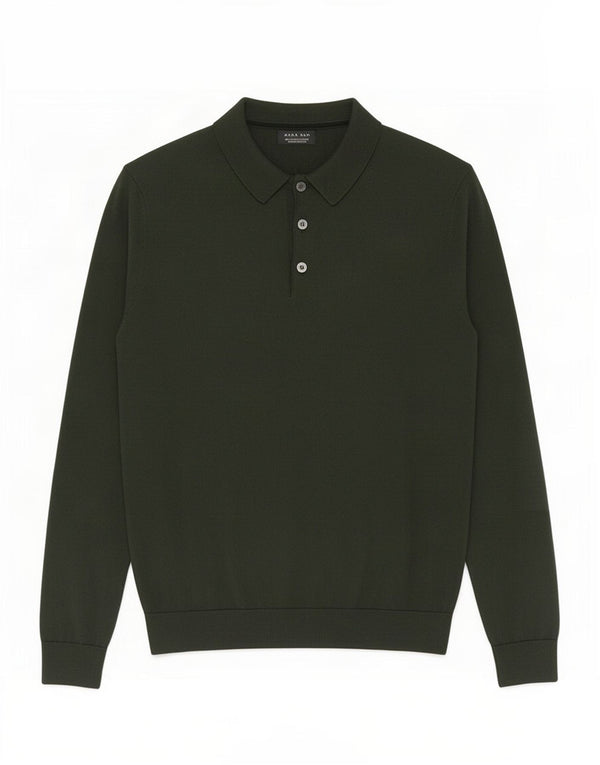 Suéter masculino Zara com gola polo e acrílico verde médio