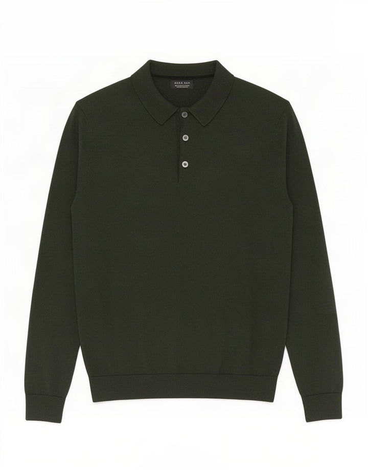 Suéter masculino Zara com gola polo e acrílico verde médio