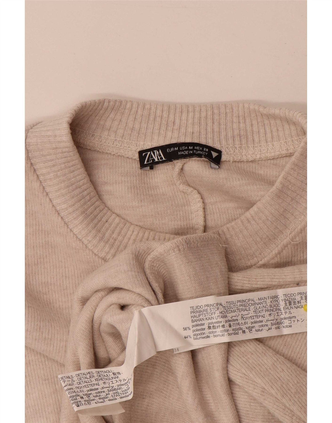 Zara Crop Top Feminino Manga Longa Reino Unido 14 Poliéster Bege Médio