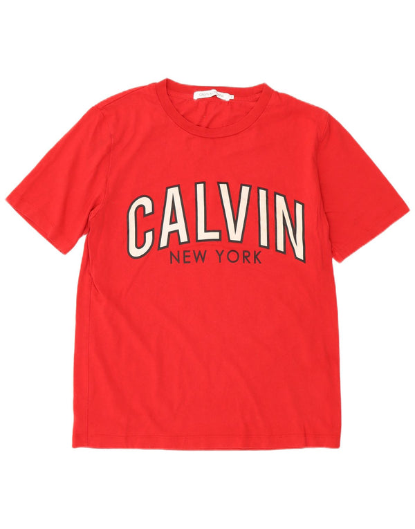 Camiseta masculina Calvin Klein Jeans com estampa gráfica grande de algodão vermelho