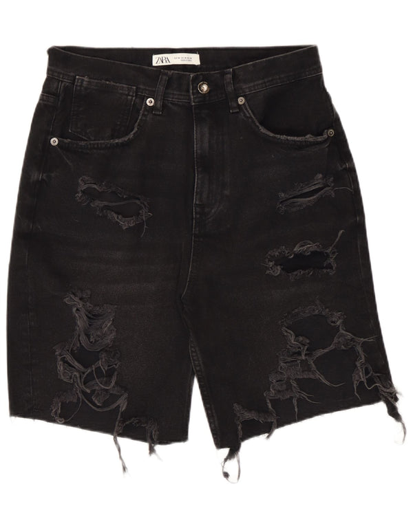 Zara Shorts jeans masculino desgastado UE 38 pequeno W30 preto