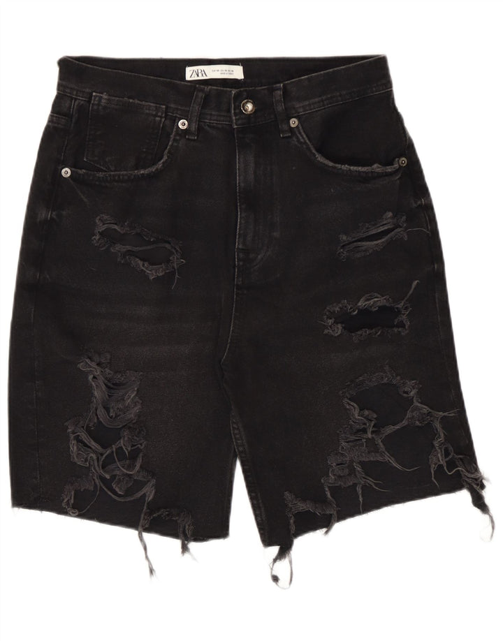 Zara Shorts jeans masculino desgastado UE 38 pequeno W30 preto