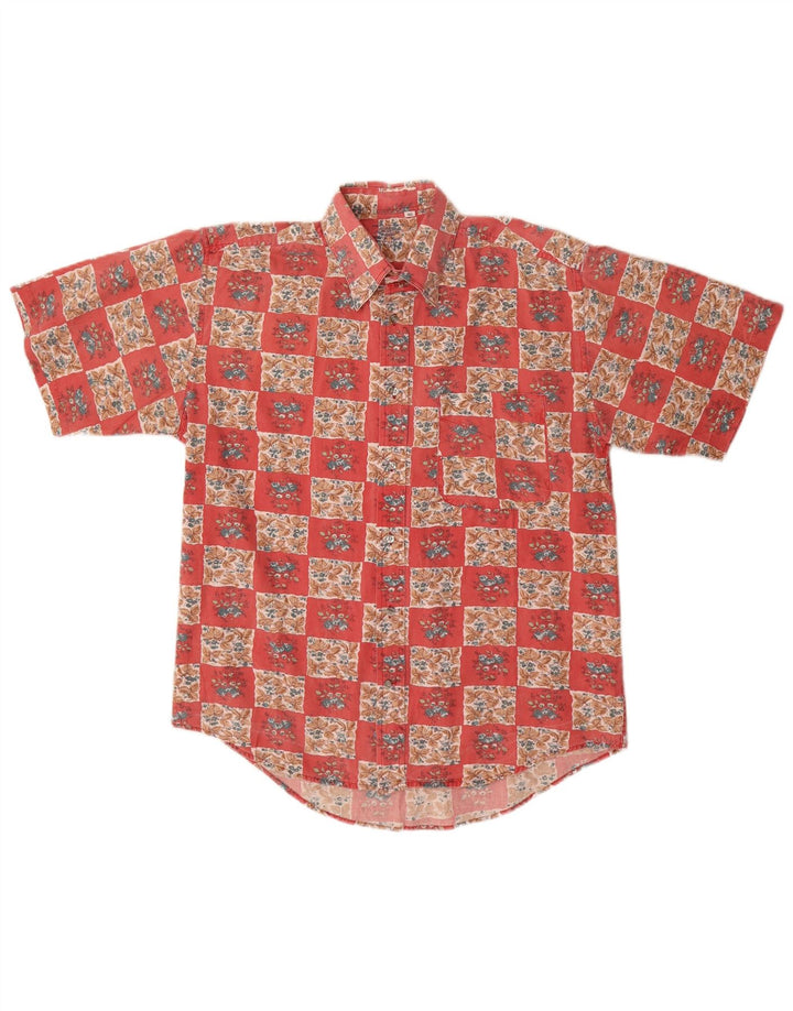 Camisa masculina de manga curta Boston tamanho 40 algodão floral vermelho médio