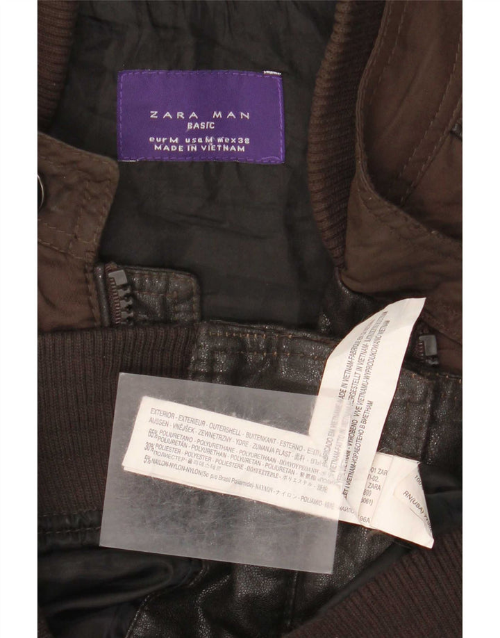Jaqueta masculina Zara de couro sintético UK 38 poliuretano marrom médio