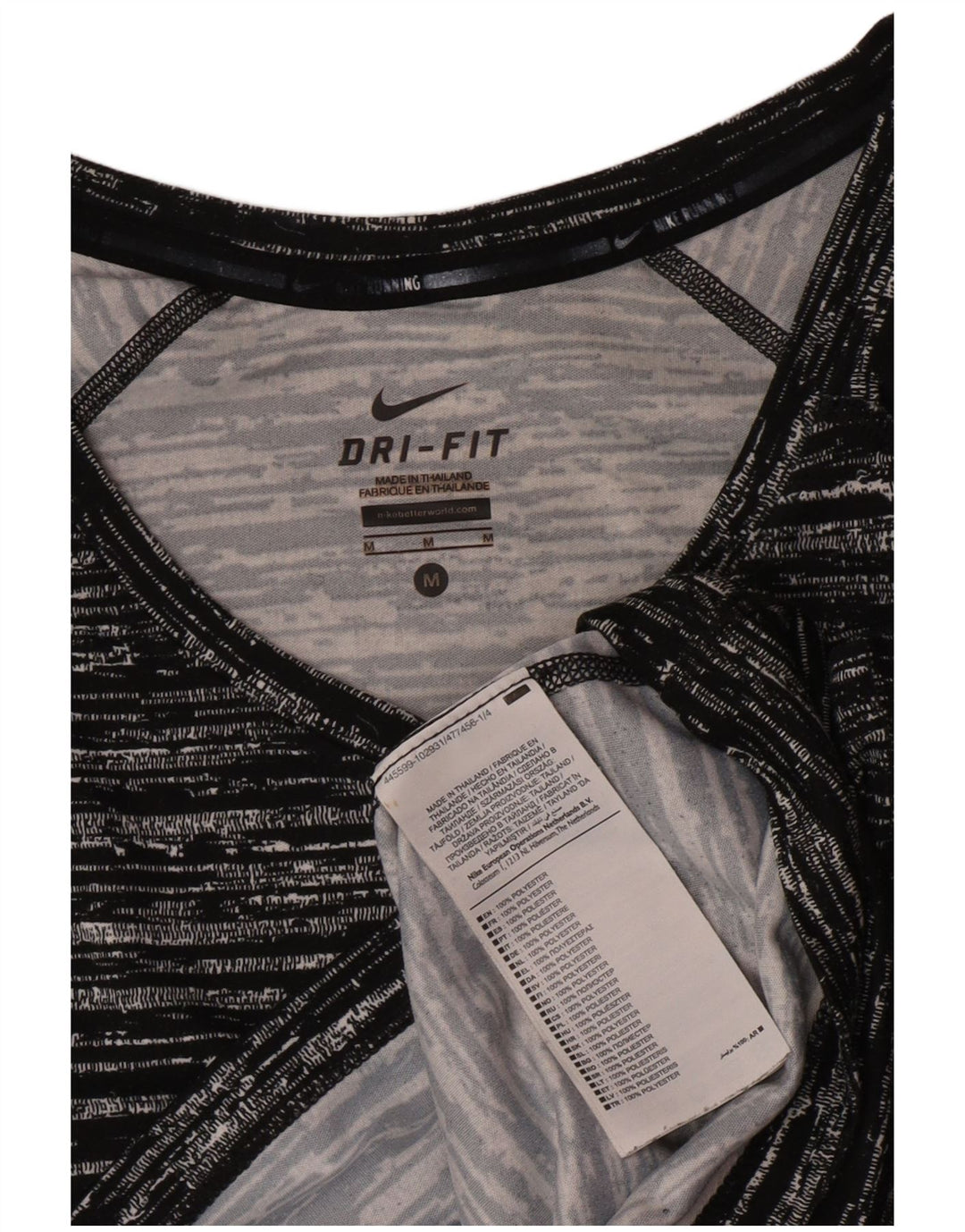 Camiseta feminina Nike Dri Fit UK 12 poliéster manchado preto médio