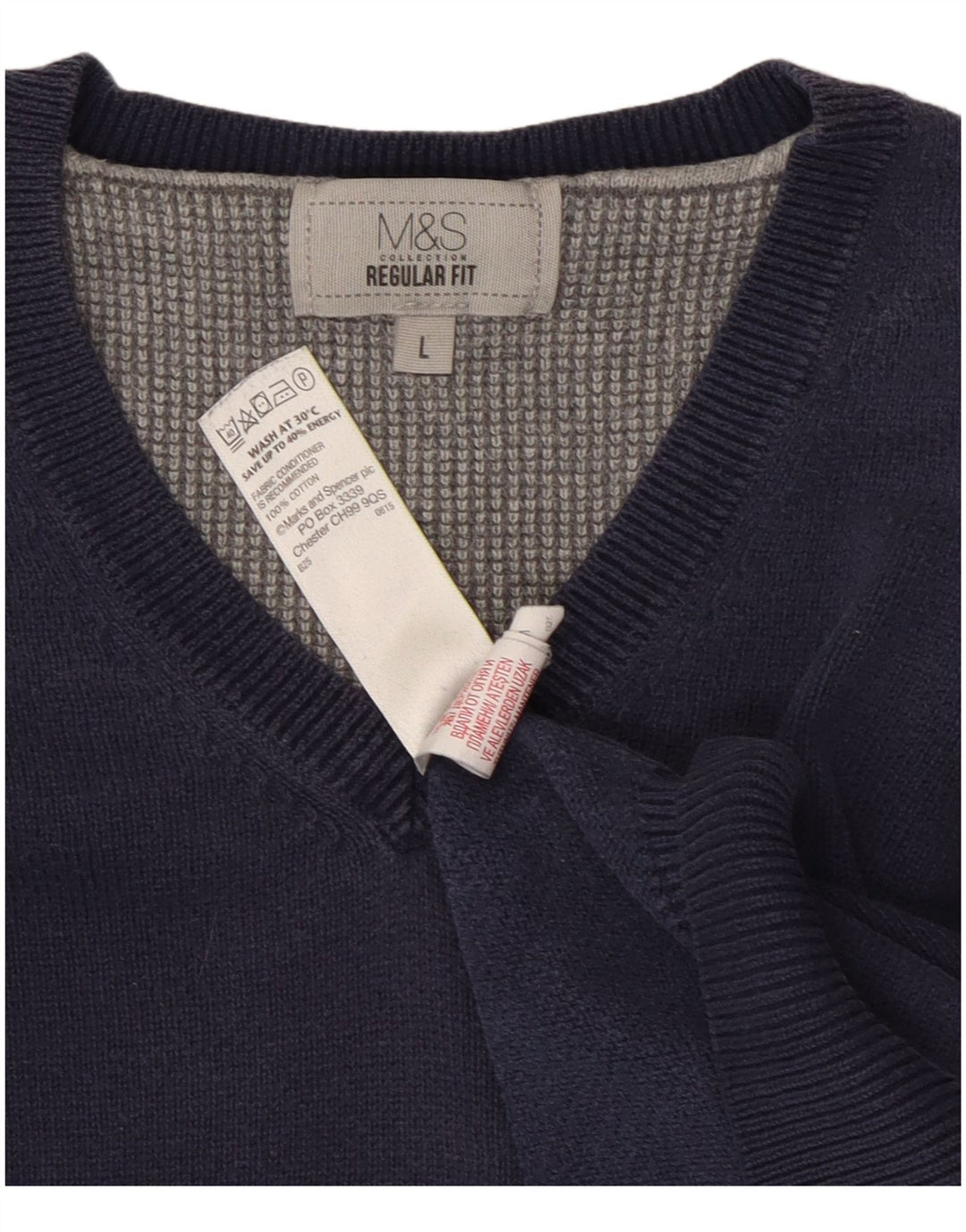 Suéter masculino Marks & Spencer de ajuste regular com decote em V grande azul marinho