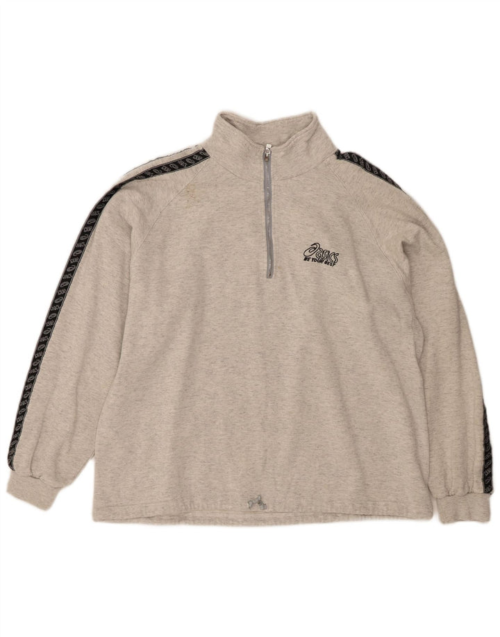 ASICS Mens Zip Neck Moletom Jumper XL Cinza Algodão
