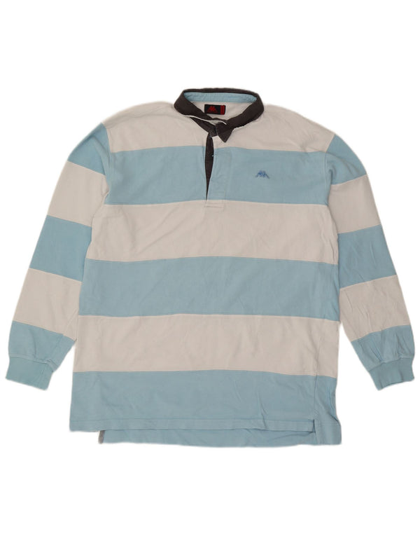 Camisa polo masculina de rugby de manga comprida Kappa XL algodão listrado azul