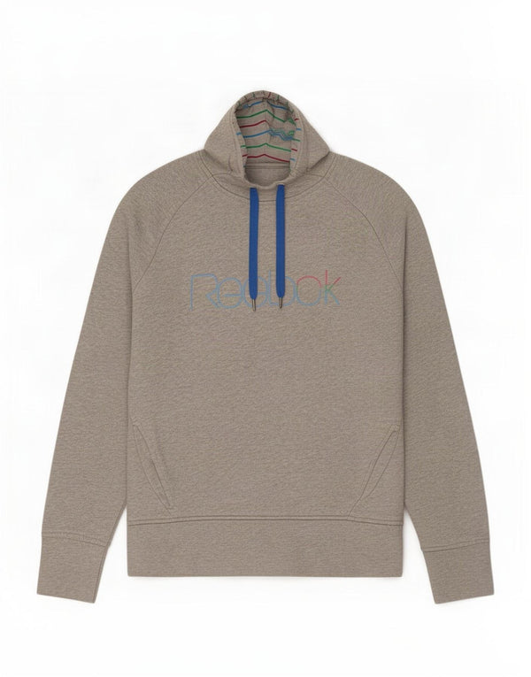 Reebok feminino gráfico moletom com capuz UK 10 pequeno algodão manchado cinza