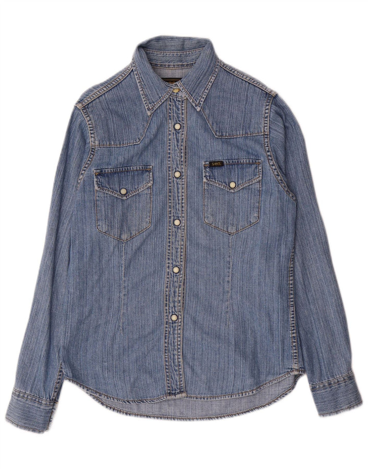 Camisa jeans feminina Lee UK 10 algodão azul pequeno