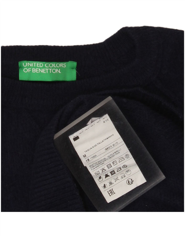 Suéter feminino Benetton com gola redonda UK 14 lã azul marinho médio
