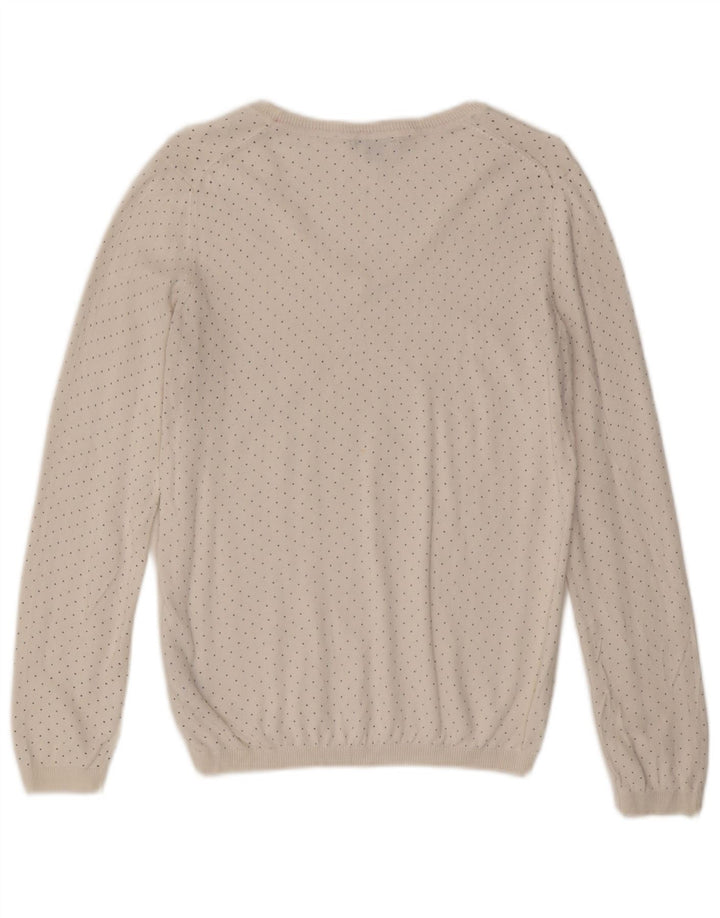 Suéter feminino Tommy Hilfiger com decote em V Reino Unido 12 médio branco manchado