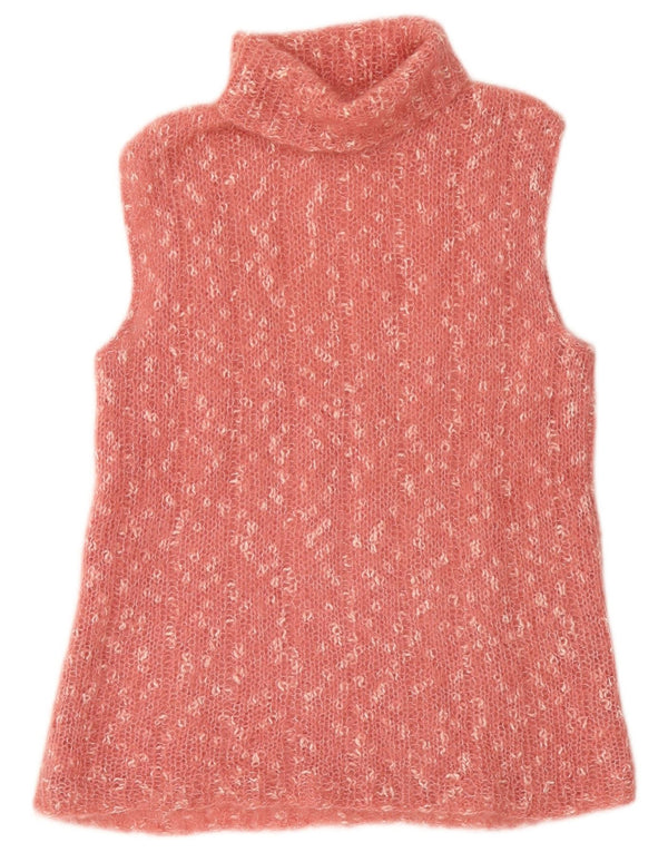 Regata feminina vintage com gola redonda e colete UK 14 médio rosa manchado