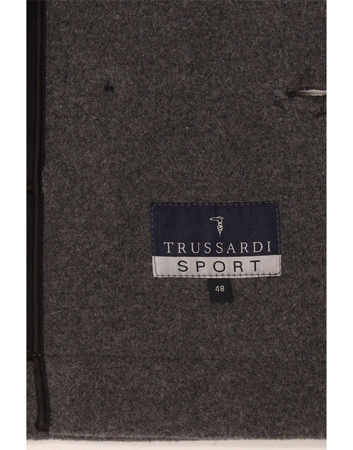 Trussardi Mens Pea Coat IT 48 Lã Cinza Médio